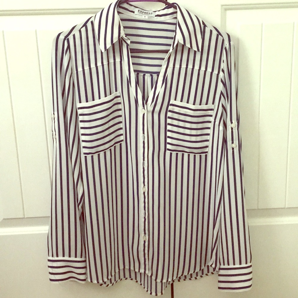 Express Blue + white striped button down.